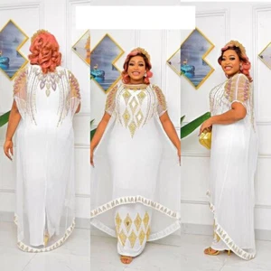 Diamond Mesh Fake Two-piece Robe Dress African Women's Plus Size Hot - Picture 1 of 13