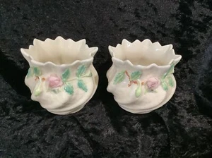 Two Beautiful small BELLEEK bowl vase votive candle w flowers - Picture 1 of 9