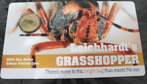 2014 GRASSHOPPER  $1 COLOUR PRINTED COIN $1 UNC RAM COIN CARD - FREE AU POST - Picture 1 of 2