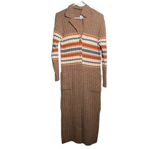 Junko Shimada Sweater Women's Medium Wool Blend Long Duster Striped Knit Brown - Picture 1 of 12