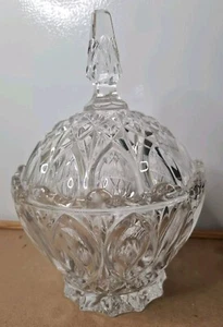 Vintage jugoslawisches Bleikristall geschliffenes Glas Deckel Bonbon Süßigkeiten Schale groß - Bild 1 von 9