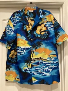 Kalena Fashions of Hawaii Men's Blue Floral Short Sleeve Button-Up Shirt SZ XL - Picture 1 of 12