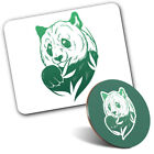 1 Mouse Mat & 1 Round Coaster Abstract Panda Bamboo Green #59828