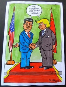 Arte de dibujos animados de Donald Trump y XI JINPING / Dibujo cubano de LACOSTE / CUBA CHINA - Imagen 1 de 6
