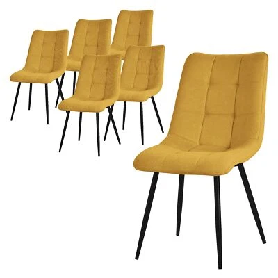 Set de 6 sillas de comedor amarillo mostaza asiento acolchado con patas de acero - Imagen 1 de 4