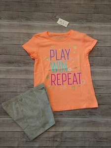 New! Girl's The Children's Place Play Win Repeat Tee and Shorts Outfit Small 5/6 - Picture 1 of 3
