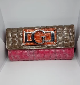 Guess Clatch Purse Leather Croc Design Coral/pink - Picture 1 of 12