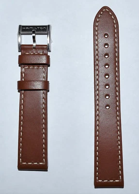 Correa de reloj de cuero marrón caqui original Hamilton 20 mm H70455553, H70455533 Foto 1 de 4