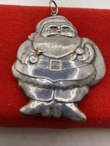 Großer Vintage Silberton lustig fröhlich fett Weihnachtsmann Weihnachtsanhänger - Bild 1 von 6
