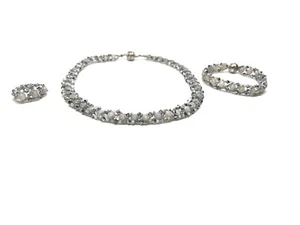 Swarovski Crystal and Gray Frosted Agate Necklace Bracelet Jewelry Set - Picture 1 of 13
