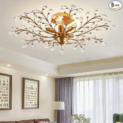 Ganeed Vintage 5-Light Crystal Chandelier Gold Ceiling Fixture RRP £133 - Image 1 of 4