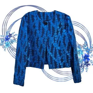 Blue Metallic Geometric Mod Blazer Vintage Handmade Holiday NYE Party Glam - Picture 1 of 9