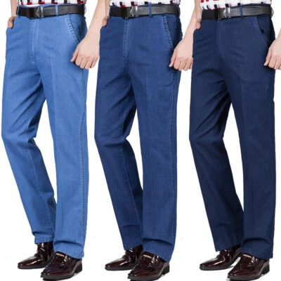 Men's Jeans Spring/Summer High-waisted Loose Stretch Business Casual Denim Pants - Image 1 of 4