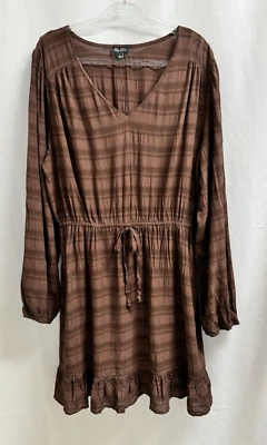 Lily Rose 长袖 V 领连衣裙青少年大码棕色 — 第 1/4 张图片