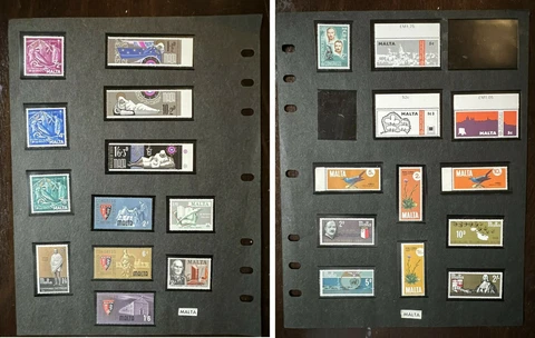 MNH INDEPENDENT MALTA STAMP LOT ON PAGE BOTH SIDES, SOME WITH TABS OG Cover
