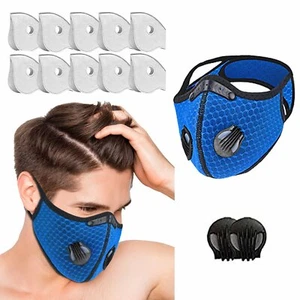 Face Mask Cover Breathing Valves Reusable Cycling W 10pcs Active Carbon Filters - Picture 1 of 11