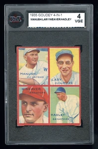 Tarjeta 4 cuatro en 1 Goudey Heinie Manush Lyn Lary Monty Weaver Bump Hadley KSA 1935 - Imagen 1 de 2