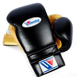 Winning Boxing Gloves MS-600 16 oz Black Gold Professional String Type With Box - Picture 1 of 6