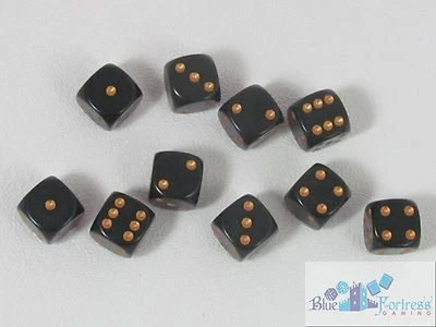 CHESSEX opaco 12mm CONJUNTO DE 10 DADOS D6 PRETO-OURO MTG CONTADORES POKEMON - Imagem 1 de 2