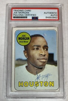 1969 Topps JOE MORGAN HOF PSA NM SIGNED AUTO Baseball Card #35 EX  (d. 2020) - Image 1 of 2