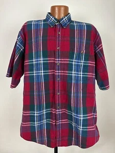 Vintage 90s Roundtree Yorke Shirt Men L Short Sleeve Button Plaid Outdoor Casual - Picture 1 of 16