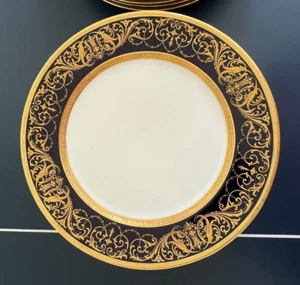 ROSENTHAL SELB BAVARIA SET 12 COBALT BLUE GOLD ENCRUSTED DINNER PLATES STUNNING! - Picture 1 of 19
