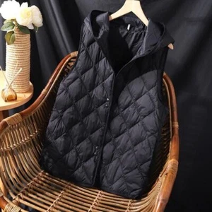 Ladies Padded Quilted Hoodie Vest Waistcoat Winter Warm Gilet Daily Casual Chic - Picture 1 of 10