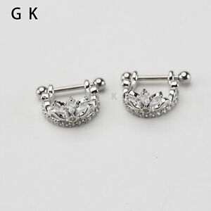 2Pcs Stainless Steel Crown Huggie Hoop Earrings Ear Nipple Ring Piercing Stud