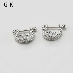 2Pcs Stainless Steel Crown Huggie Hoop Earrings Ear Nipple Ring Piercing Stud - Picture 1 of 5
