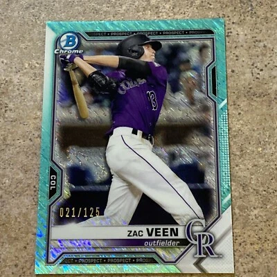 2021 Bowman ZAC VEEN Chrome Prospects Aqua Shimmer Refractor 21/125 🔥 Rockies  - Image 1 of 3