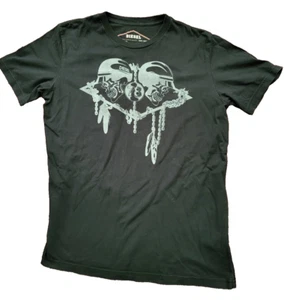 Men's Diesel 78 Skulls Hats & Chains Black Short Sleeve T-Shirt Medium - Picture 1 of 5