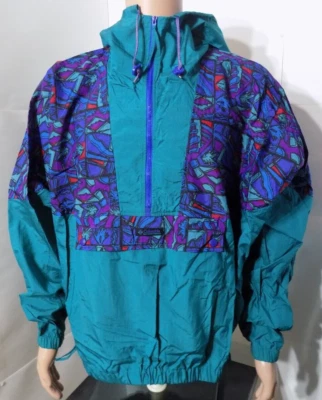 Chaqueta cortavientos Columbia Azteca geométrica primavera (XL) abrigo con capucha vintage años 90 Foto 1 de 4