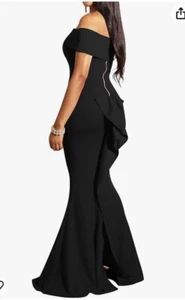 Lagshan XL Black Back Ruffle Short Sleeve Maxi Party Dress Mermaid $120 - Picture 1 of 17