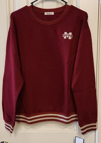 NUYU~GIRL~MSU MISSISSIPPI STATE BULLDOGS MESHBACK SWEATSHIRT MAROON/WHITE~L~ NWT Cover