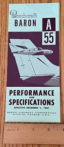 A55 BARON by Beechcraft Aircraft Performance & Specifications Brochure 1961 - Picture 1 of 3
