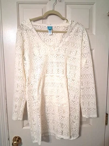 COSTAL BLUE Women's SZ XL Ivory White Hooded Long Sleeve Swim Coverup - Picture 1 of 5