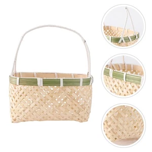 Cesta de bambú portátil para picnic almacenamiento de verduras de mano tejida a mano - Imagen 1 de 12