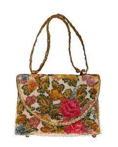 Splendida borsa vintage anni 60 Midas of Miami in paglia bianca con ricami floreali - Foto 1 di 18