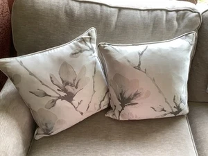 John Lewis Harlequin Lotus Silver Cushions With Feather Pads X 2 - Picture 1 of 11