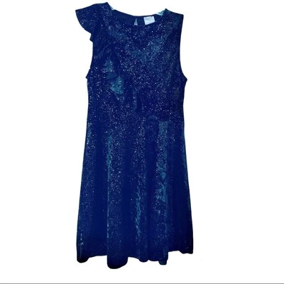 Zara Girls Black Velvet Sparkle Ruffle Dress 13/14 - Image 1 of 4