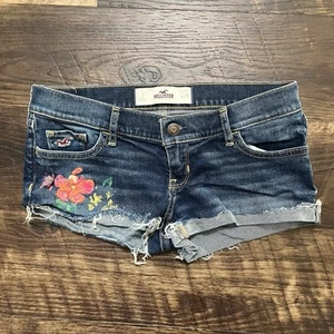Hollister Y2K Style Floral Low Rise Micro Mini Jean Short Shorts Sz 1 29” Waist - Picture 1 of 10
