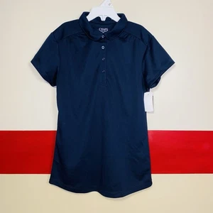 Girl Uniform Shirt Polo Style Size L 12/14 Navy Peter Pan Collar Cap Sleeves NEW - Picture 1 of 6