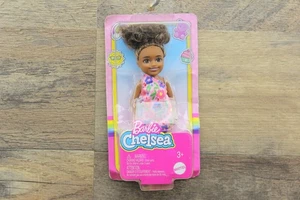 Barbie Chelsea Doll (Brunette Curly Hair) Wearing One-Shoulder Flower-Print Dres - Picture 1 of 4