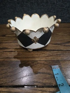 Piccola ciotola vintage Ballard Designs Tole Arlecchino Fleur de Lis - Foto 1 di 6