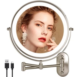 Rechargeable Wall Mounted Lighted Makeup Mirror, 8.5'' Double-Sided 1X/10X LE... - Picture 1 of 8
