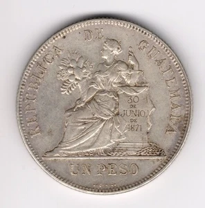 1894 Guatemala 1 Peso Antike Silbermünze Liberty - Bild 1 von 2