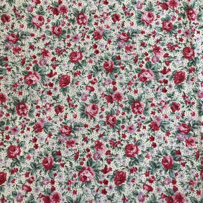 Vtg Fabric Concord Calico Pink Rose Cream background Cottagecore 1 2/3 Yard - Image 1 of 4