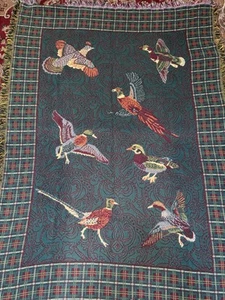 Goodwin Weavers Game Birds Blanket Reversible Cotton USA 46” X 66” Cabin Decor - Picture 1 of 10