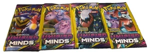 LOT OF 4 pks Pokemon Sun & Moon Unified Minds 3 Card Booster Art Set 2019 Sealed - Picture 1 of 7