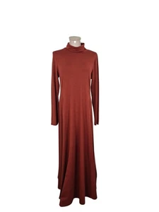 Maxikleid mit weicher Umrandung Medium einfarbig Langarm rostorange Taschen Herbst  - Bild 1 von 12